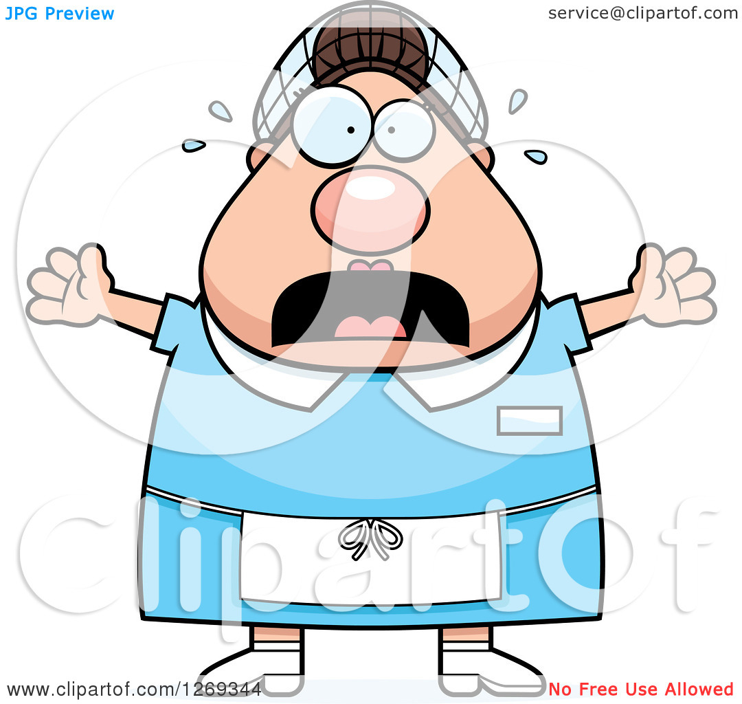 Clipart Of A Cartoon Chubby Scared Screaming Caucasian Lunch Lady