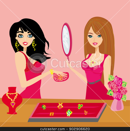 Girl At A Jewelry Store Stock Vector Clipart Girl At A Jewelry Store