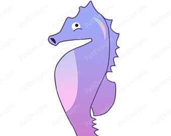 Purple Sea Horse Illustration Naut Ical Clip Art Animal Graphic