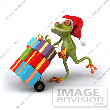 Rf  Clipart Illustration Of A 3d Red Eyed Tree Frog Pushing Christmas