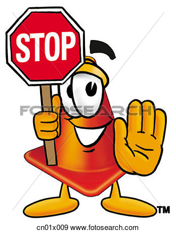 Safety Cone Holding A Stop Sign  Fotosearch   Search Vector Clipart