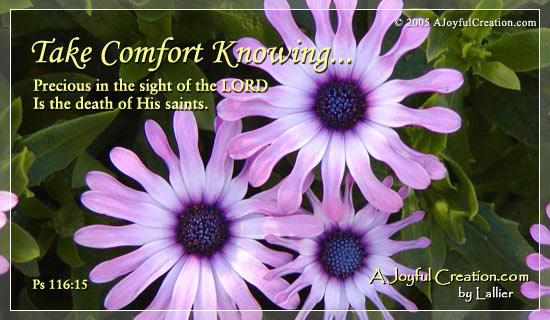 Take Comfort Knowing Precious In The Sight Of The Lord Is The Death Of    