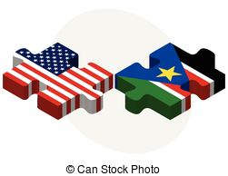 Usa And South Sudan Flags In Puzzle Vector Clip Art