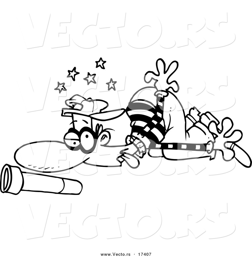 Vector Of A Cartoon Knocked Out Burglar   Coloring Page Outline By Ron