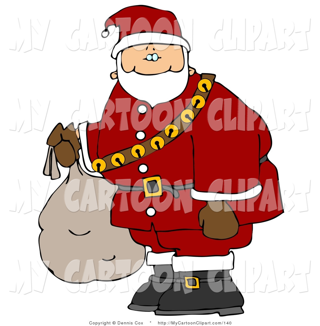Cartoon Clip Art Of Santa Carrying Bag Of Toys With Bells Around His