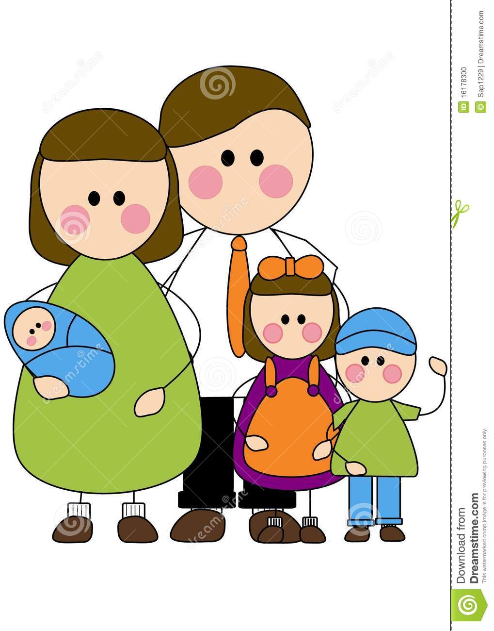 Cartoon Drawing Of A Family Of Five People 