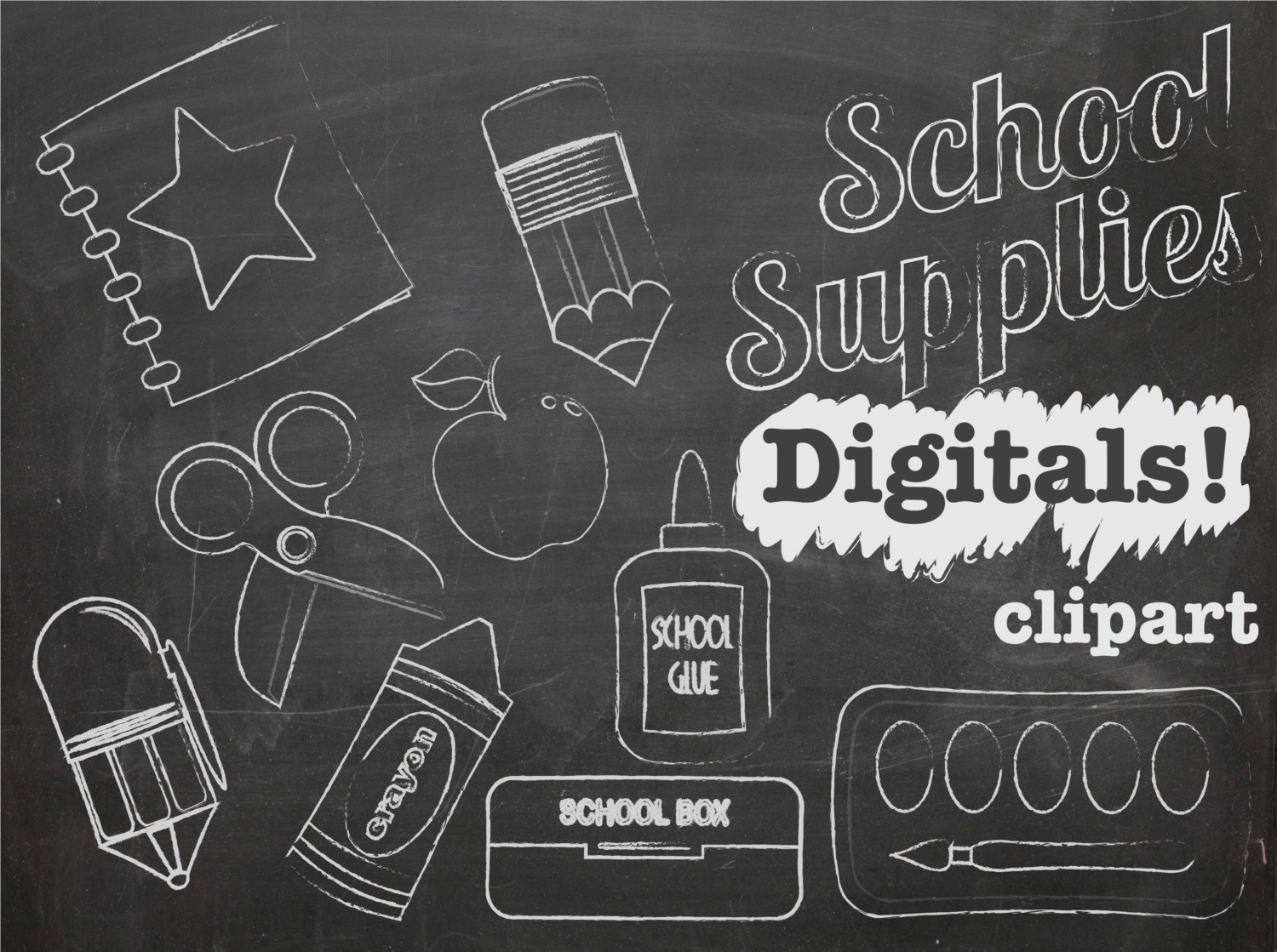 Chalk Clip Art School Supplies Instant Download By Digibonbons