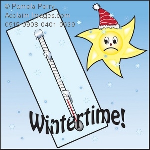 Clip Art Illustration Of A Freezing Thermometer With A Winter Sun