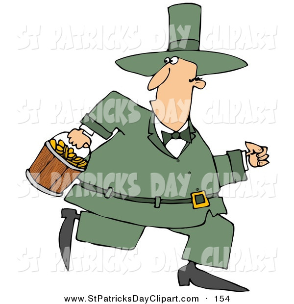 Clip Art Of A Chubby Irish Leprechaun Running With A Bucket Of Gold