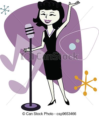 Clip Art Vector Of Retro Jazz Singer Cartoon   Cartoon Of A Female