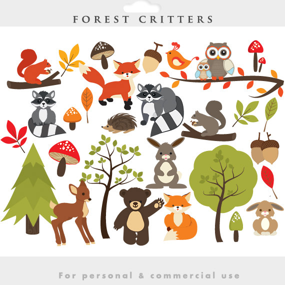 Clipart   Forest Clip Art Cute Whimsical Critters Forest Animals    