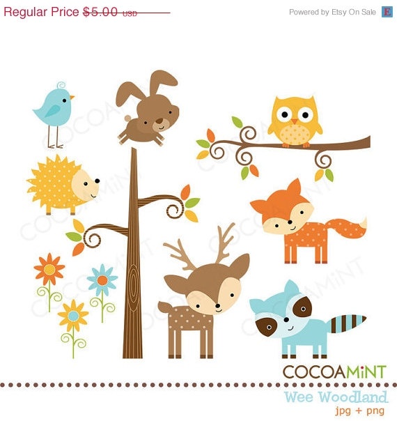 Cute Woodland Animals Clip Art   Fonts And More   Pinterest