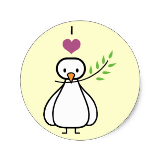 Dove   I Love Peace Bird Cartoon Round Stickers