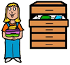 Girl Putting Folded Clothes In Dresser Drawer