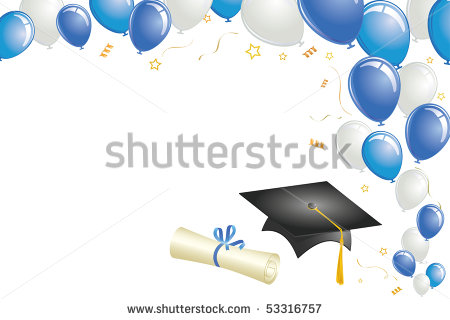 Graduation Celebration With Balloons Cap Diploma And Gold Confetti
