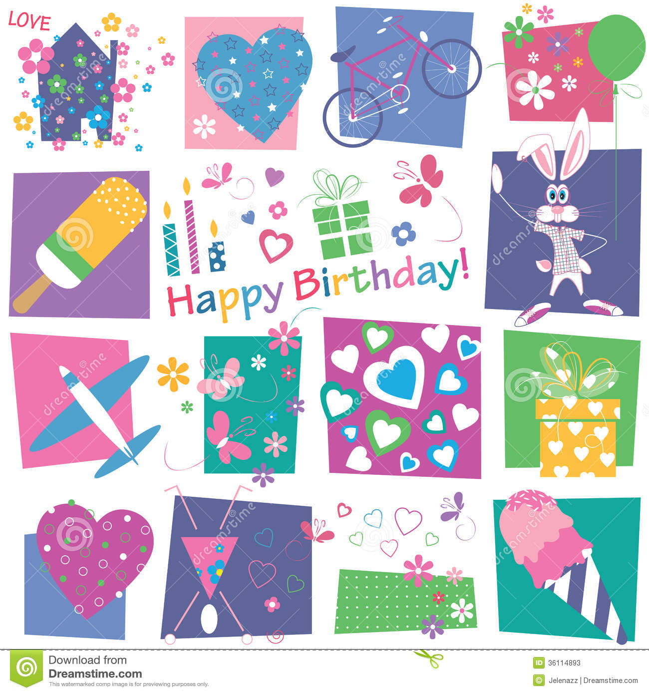 Hearts Flowers Butterflies Balloons Toys And Birthday Gifts Pattern On