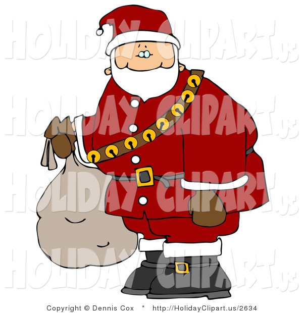 Holiday Clip Art Of A White Bearded Santa Carrying Bag Of Toys By