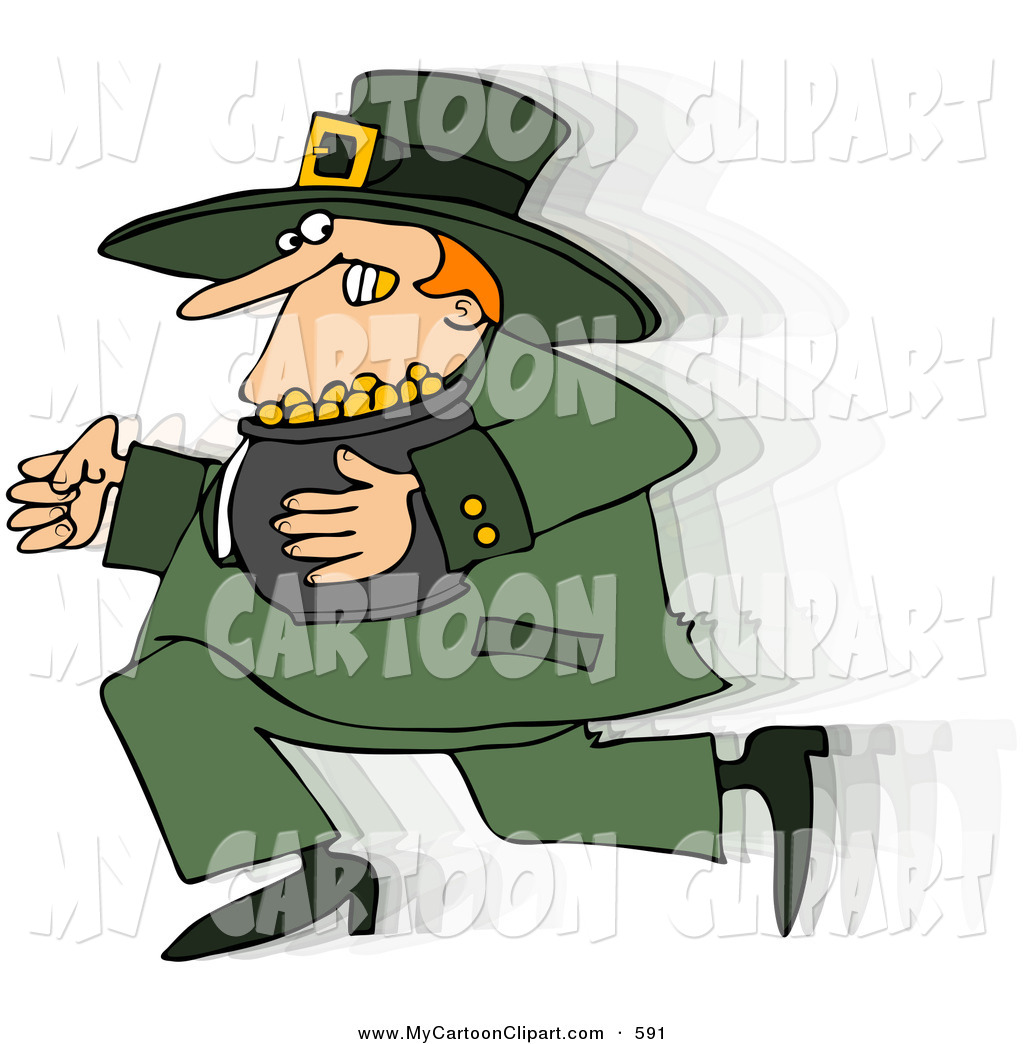 Larger Preview  Clip Art Of An Irish Leprechaun Running With His Gold