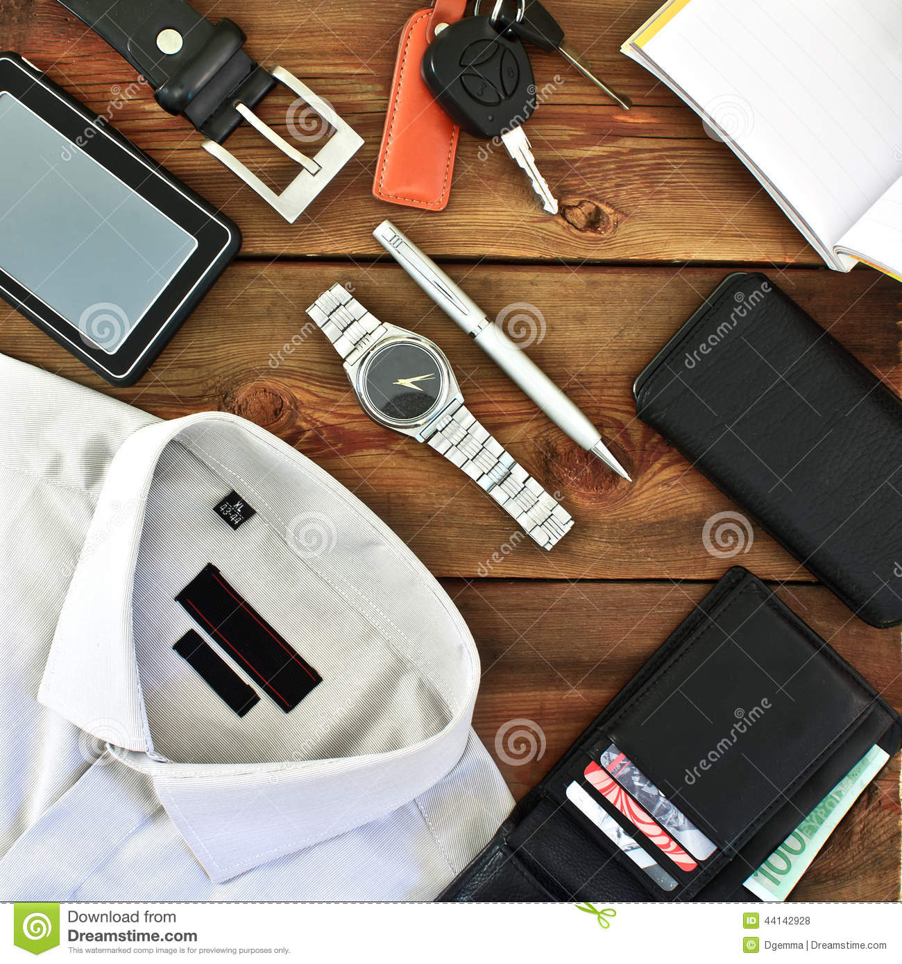 Modern Men S Clothing And Accessories On Wooden Grungy Background 