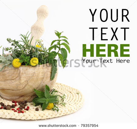 Mortar And Pestle With Herbs And Spices   Stock Photo