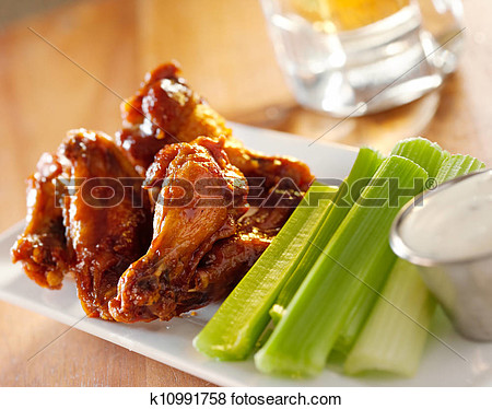 Picture   Bbq Buffalo Wings With Celery And Ranch   Fotosearch