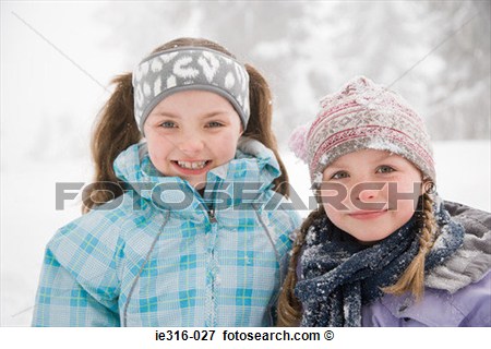 Picture   Girls In The Snow  Fotosearch   Search Stock Photography