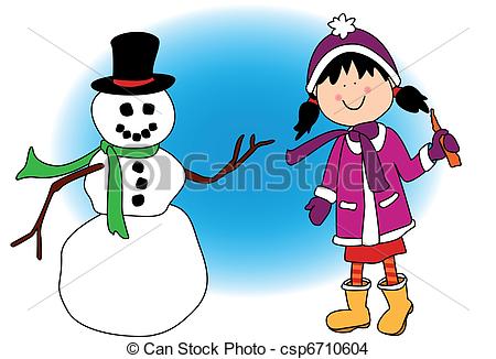 Playing In The Snow   Little Cartoon Girl    Csp6710604   Search Clip