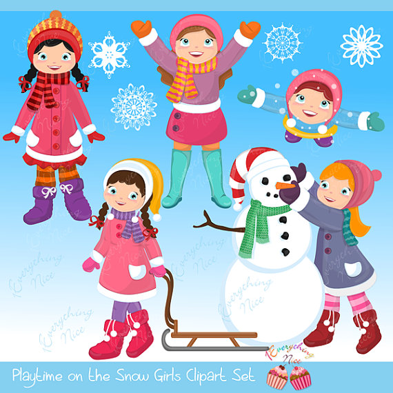 Playtime In The Snow Girls Clipart Set By 1everythingnice On Etsy