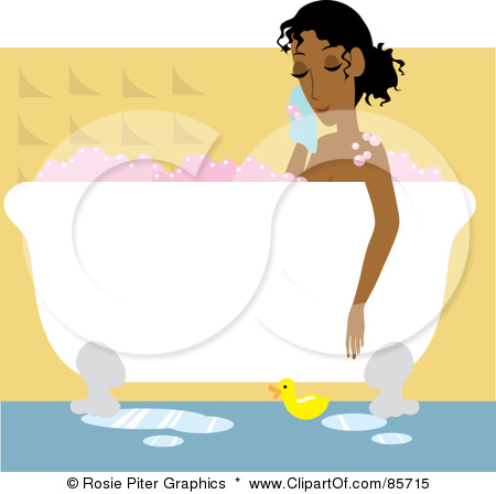 Relaxed Black Woman Taking A Luxurious Bubble Bath In A Claw Foot Tub