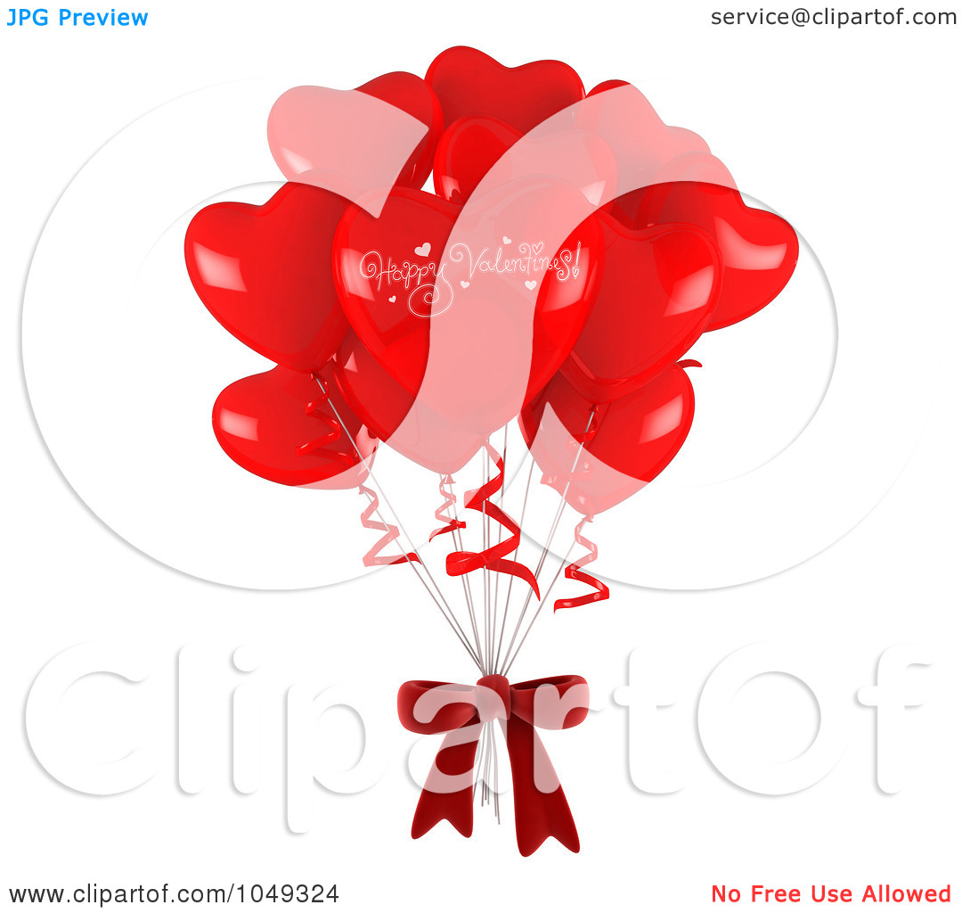 Rf  Clip Art Illustration Of A 3d Bunch Of Heart Balloons And Bow