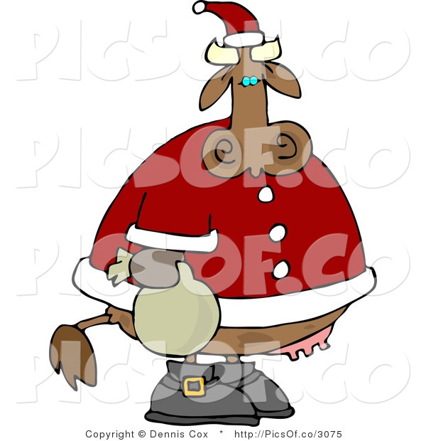 Santa Cow Carrying A Small Brown Bag Clip Art Djart