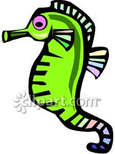 Short Green Seahorse With Purple Eyes   Royalty Free Clipart Picture
