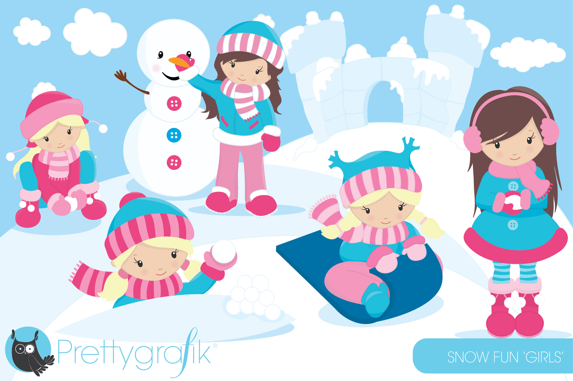 Snow Girls Clipart Commercial Use   Illustrations On Creative Market
