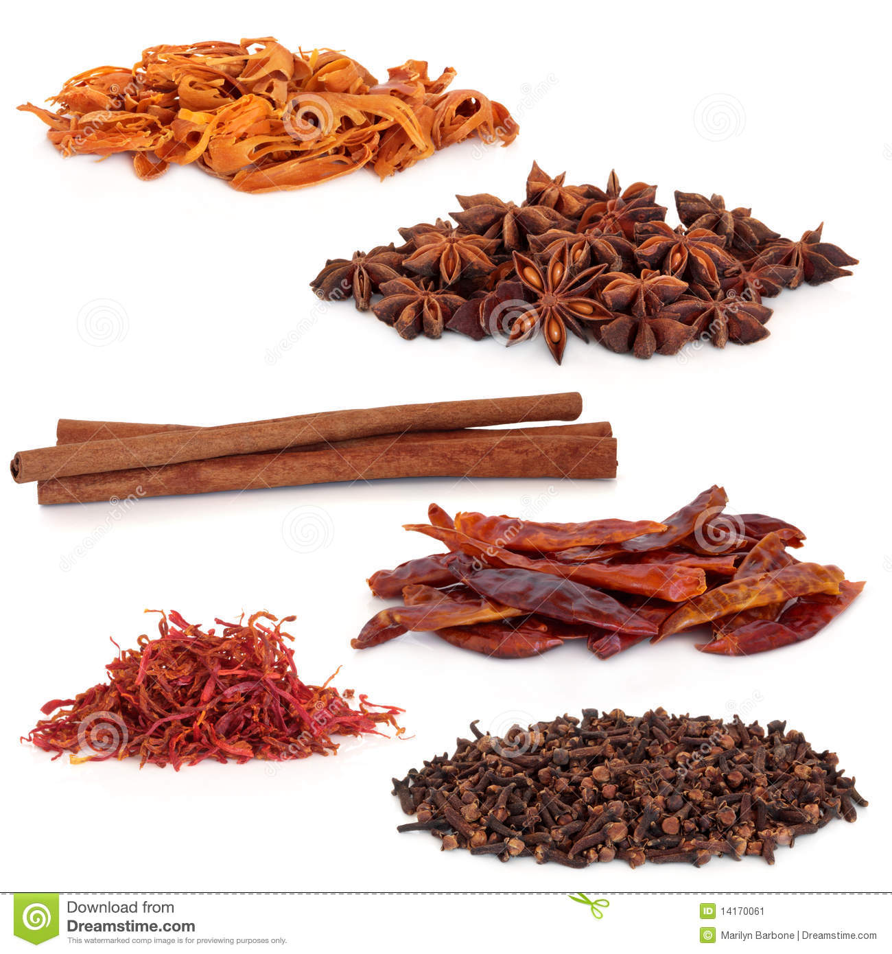 Spices Selection Of Cloves Saffron Chillies Cinnamon Star Anise