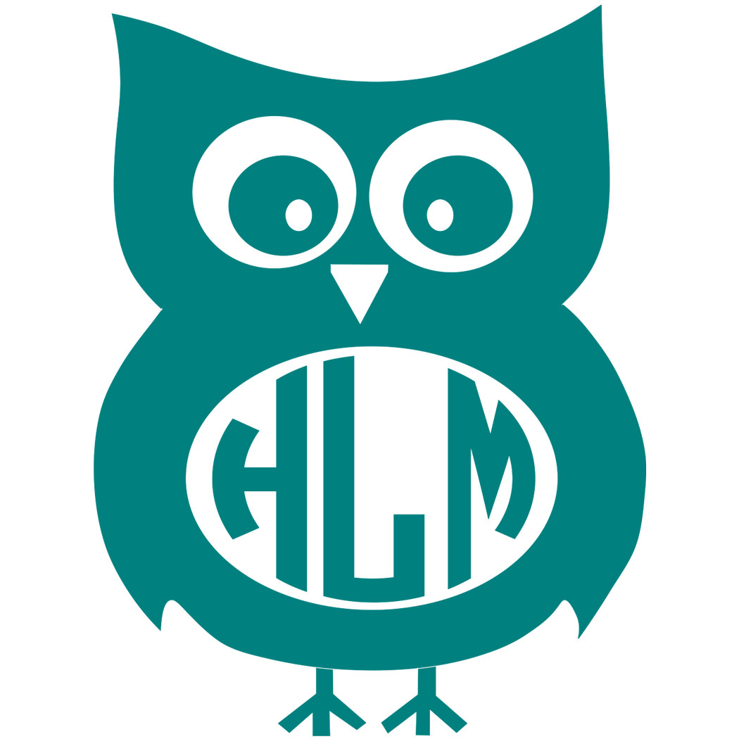Stickers   Owl Monogram Decal With Circle Font   Multiple Colors