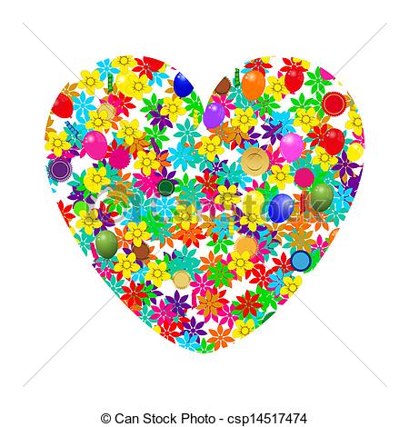 Vector   Heart Of Flowers And Balloons   Stock Illustration Royalty