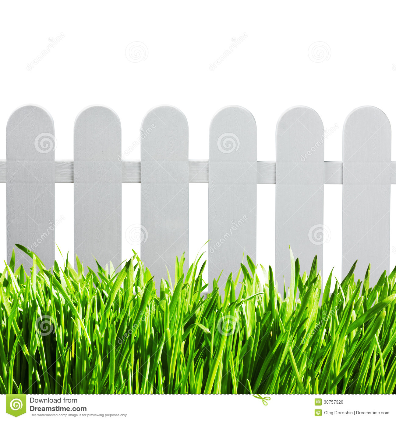 White Garden Fence And Green Grass Isolated On White Background