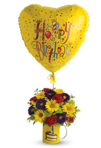 Yellow Theme Flowers With Heart Shaped Balloon Perfect Flowers