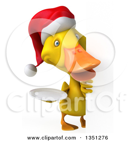 3d Yellow Christmas Duck Holding A Plate Around A Sign