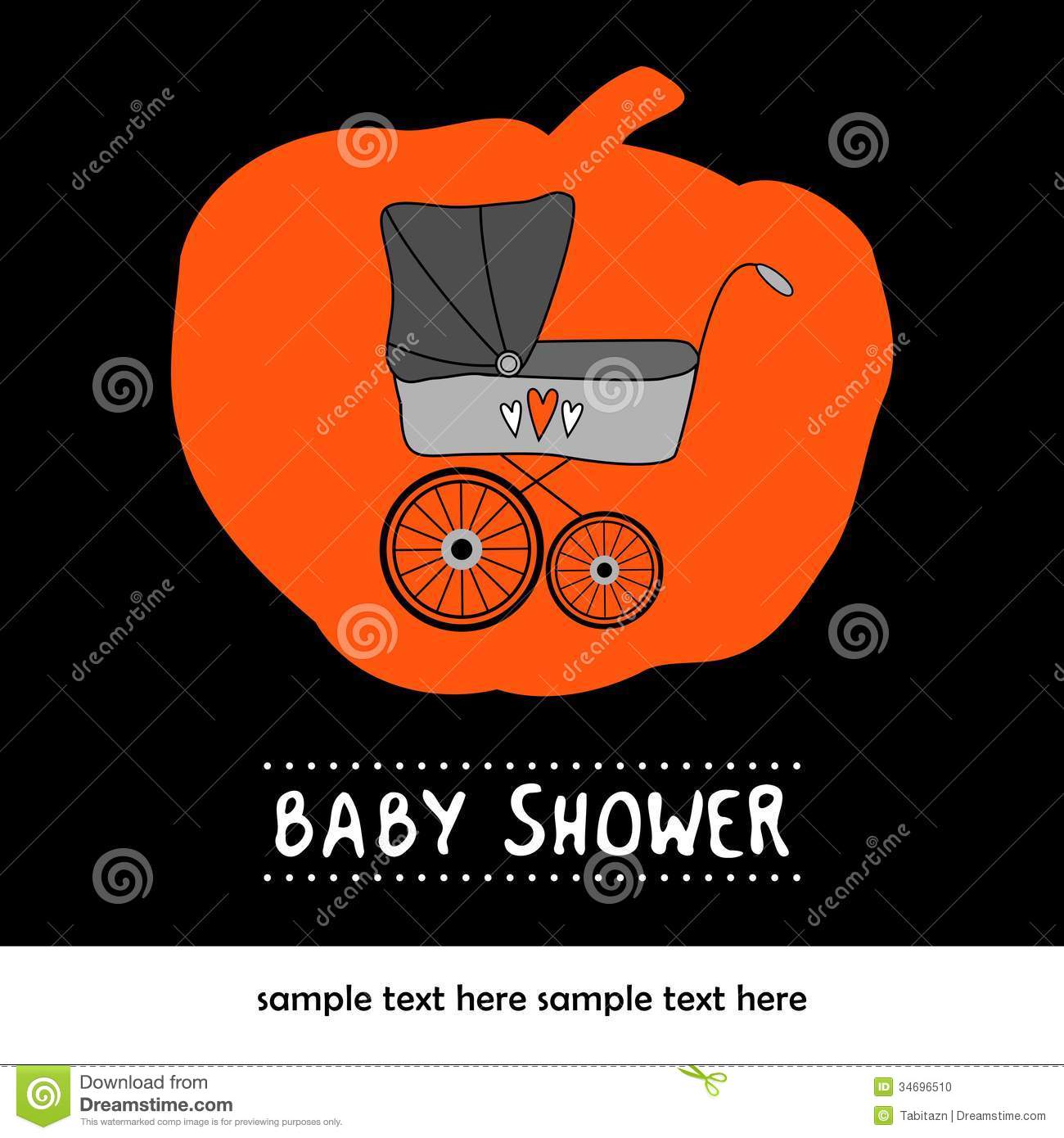 Baby Shower Birthday Invitation Card With Baby Carriage And Pumpkin