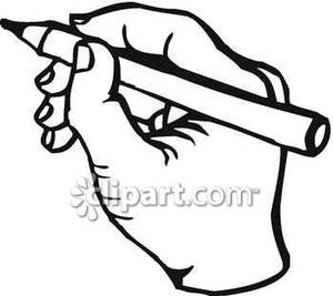 Black And White Hand Holding A Pencil   Royalty Free Clipart Picture