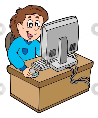Boy Working With Computer Stock Vector Clipart Cartoon Boy Working    