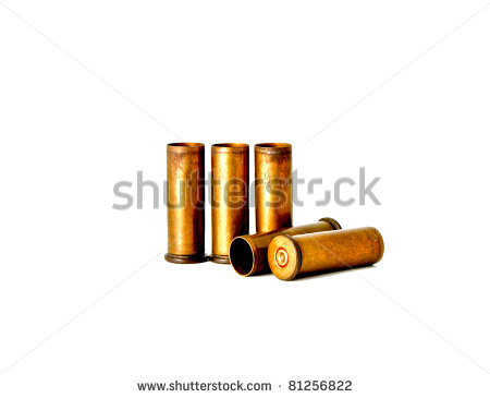 Brass Bullet Shells 38 Size For Revolver Handgun Studio Shot Stock