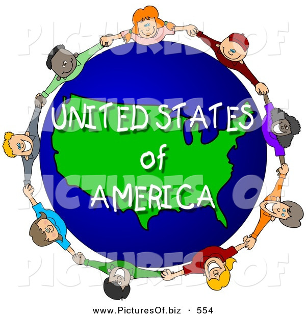 Children United Holding Hands Around United States Of America Stock
