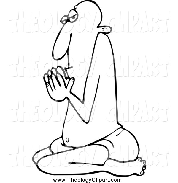 Clip Art Of A Black And White Swami Man Kneeling In Prayer By Djart