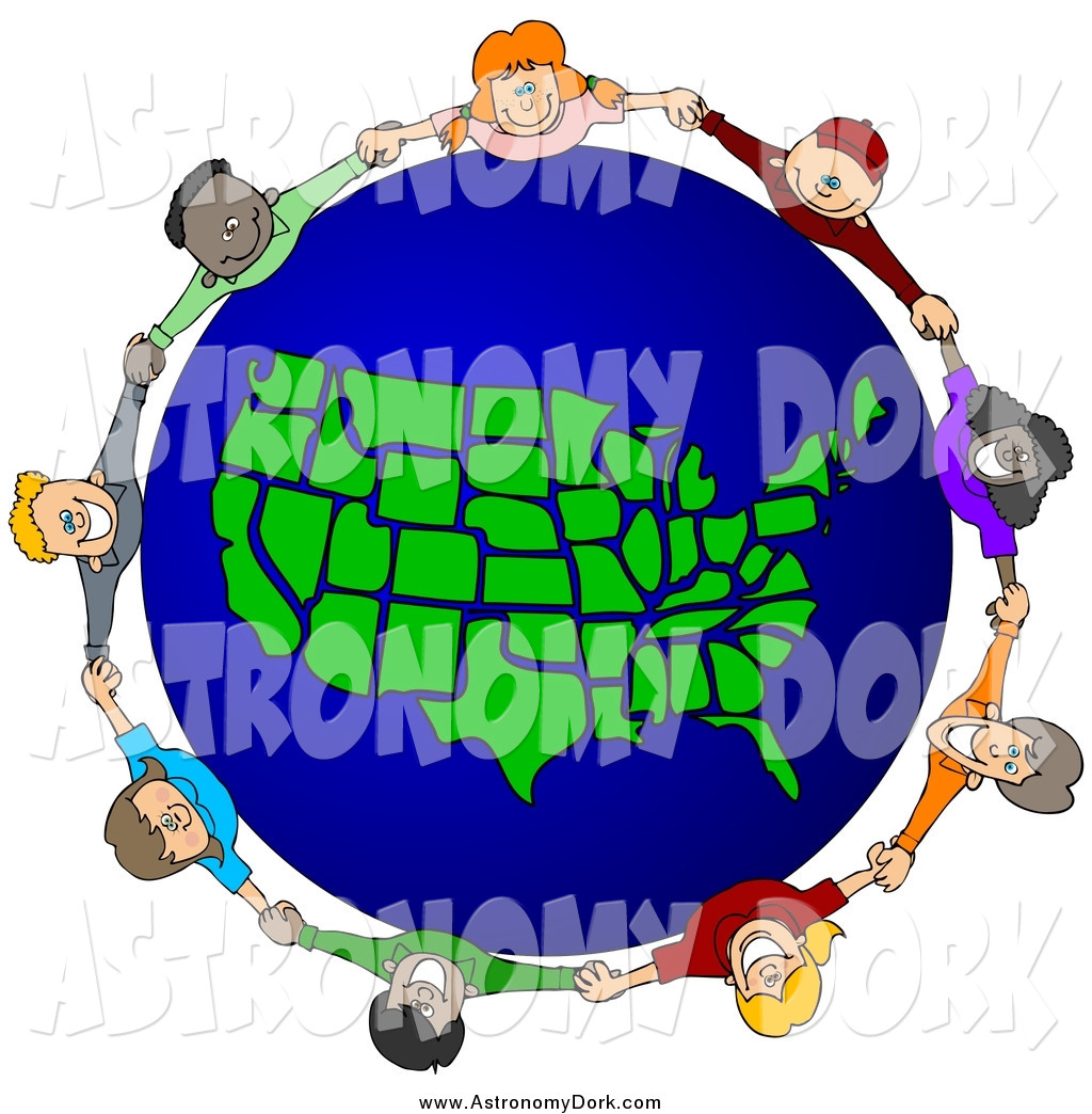 Clip Art Of A Circle Of Diverse Children Holding Hands Around A United