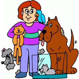 Clip Art Of A Man With Two Dogs A Cat A Parrot And A Hamster