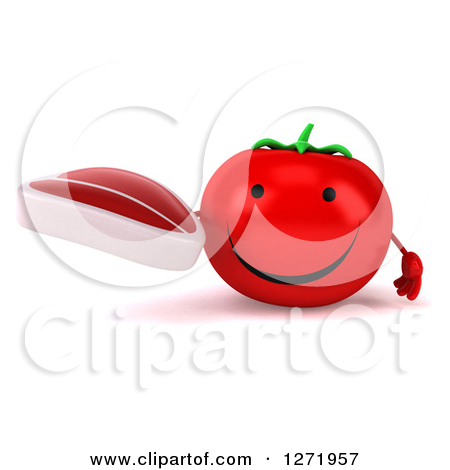 Clipart Of A 3d Happy Tomato Character Holding A Steak   Royalty Free    