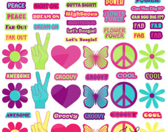 Digital Clipart Symbols Words Groov Y Girl Flowers Seventies Sixties