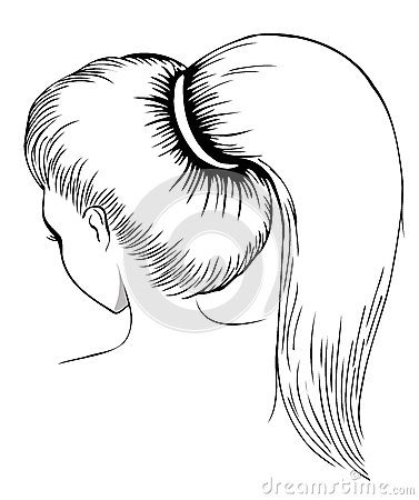 Elegant Women With Ponytail  View From The Back  Line Art